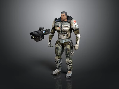 3D Model of Male Character in Combat Armor With Large Gun 3d model