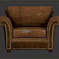 Vintage Brown Leather Armchair With Stitching Details And Worn Texture