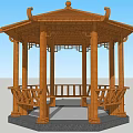 Classic Traditional Wooden Octagonal Pavilion With Decorative Roof Railings And Stone Base