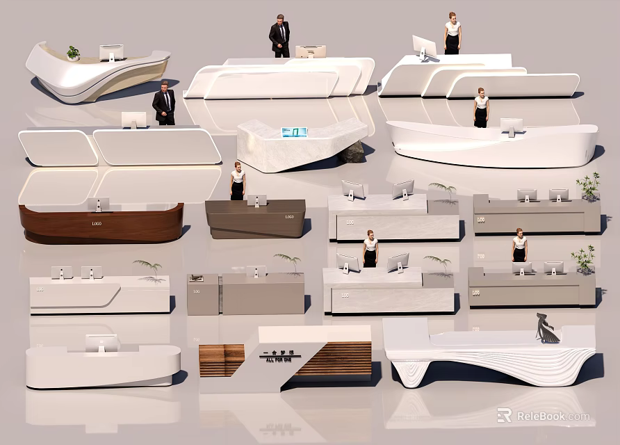 Modern Reception Desks With Various Styles Shapes And Colors For Office Spaces 3d model 