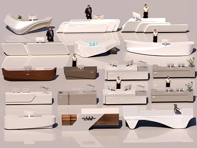 Modern Reception Desks With Various Styles Shapes And Colors For Office Spaces 3d model