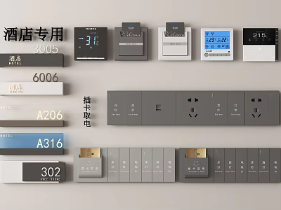 Hotel Specialized Switch Panels Various Models with Card Insertion Power Digital Display USB Ports 3d model