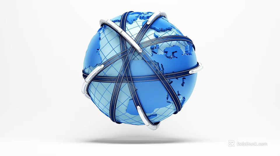 3D Blue Earth Globe With White And Blue Interconnected Network Lines Design 3d model