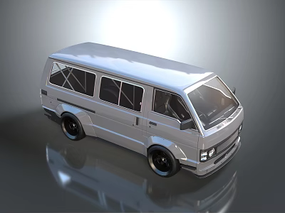 Silver Van 3D Render With Black Wheels Crossed Window Lines And Reflective Surface 3d model