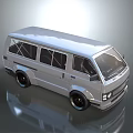 Silver Van 3D Render With Black Wheels Crossed Window Lines And Reflective Surface