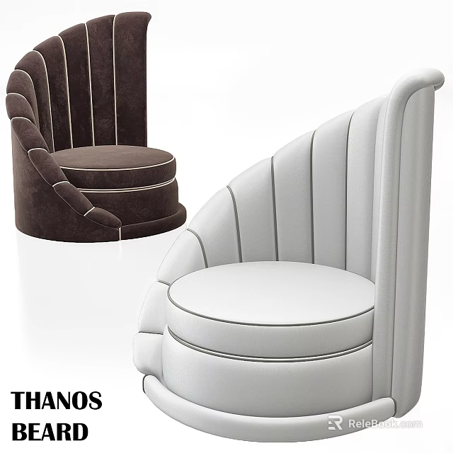 Brown And White Modern Leisure Chair With Curved Backrest And Vertical Stripe Design 3d model 