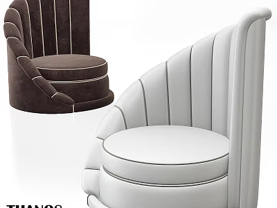 Brown And White Modern Leisure Chair With Curved Backrest And Vertical Stripe Design 3d model