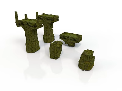 Ancient Moss Covered Stone Pillar Ruins With Various Shapes And Sizes 3d model