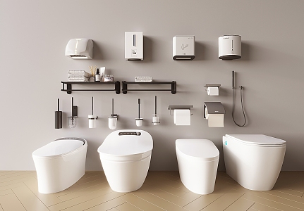 Modern Toilet Smart Toilet Companion Toilet Brush Paper Box Paper Box Towel Rack Bathroom Small Pieces 3d model