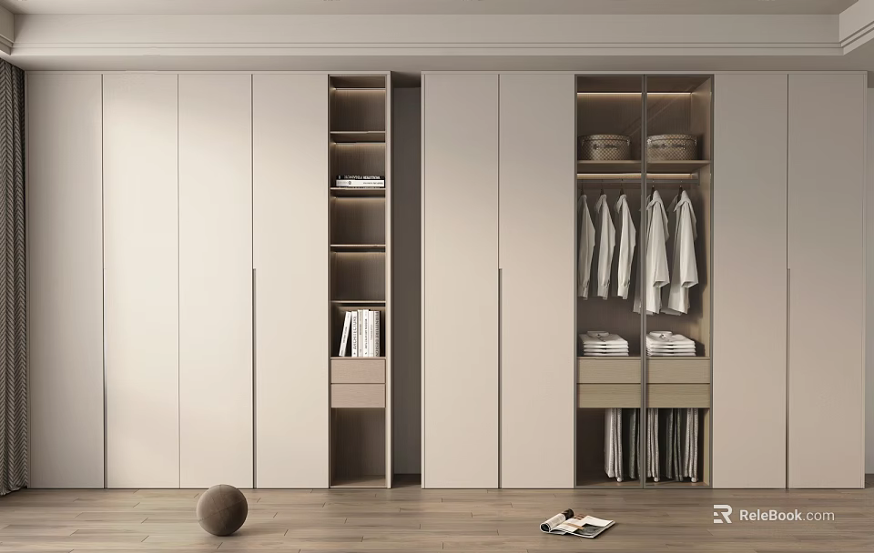 Modern Wardrobe Interior Design With Hanging Clothes Shelves And Storage Boxes 3d model 
