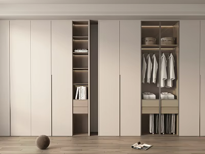 Modern Wardrobe Interior Design With Hanging Clothes Shelves And Storage Boxes 3d model