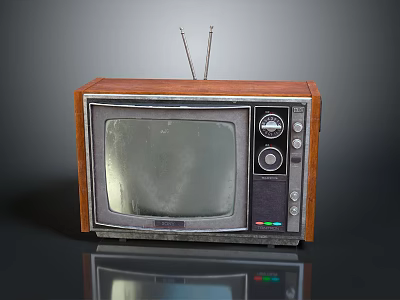 Vintage Electronic Appliance Retro Television With Wooden Case Antenna And Knobs 3d model
