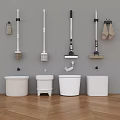 Bathroom Accessories Featuring Toilet Brushes Mops And Buckets Hanging On Wall And Floor