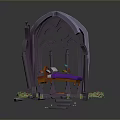 Enchanting Fantasy Landscape With Gothic Arch Purple Bed Green Plants And Floating Steps