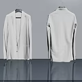 White Blazer Front And Back View Hanging On Hanger With Grey Wall And Reflective Floor