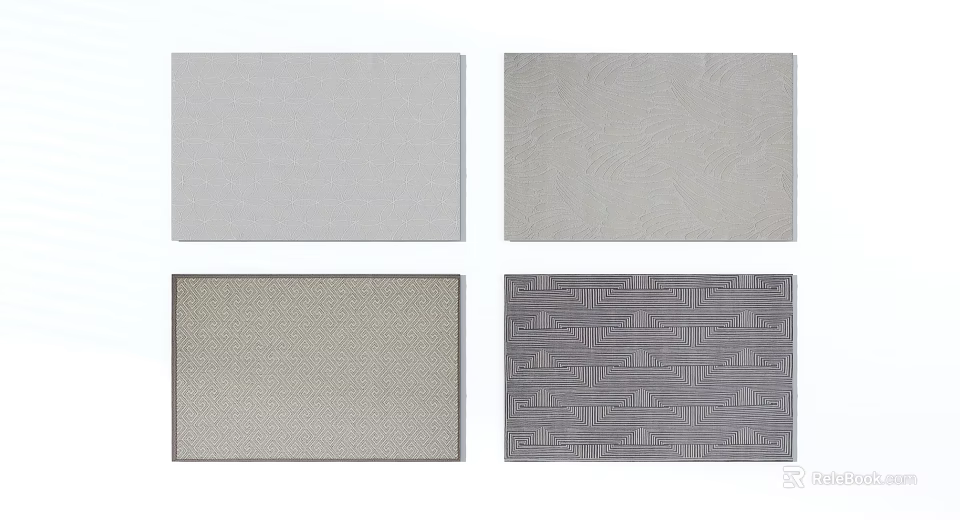 Square Rugs Featuring Textured Surfaces and Patterned Designs in Neutral Hues 3d model