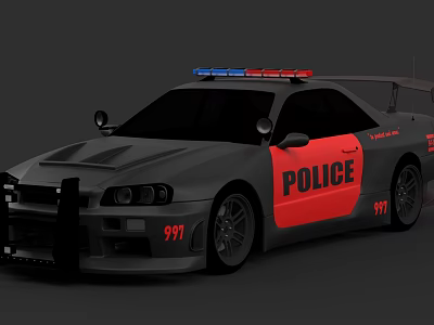Gray And Red Police Car With Emergency Lights And 999 Markings 3d model