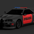 Gray And Red Police Car With Emergency Lights And 999 Markings
