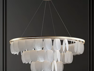 Elegant White Textured Chandelier With Circular Metal Frame Hanging In Dark Room 3d model