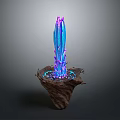 Glowing Cactus Shaped Plant With Purple Blue Luminous Effects On Wooden Base