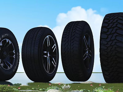 Various Tires With All Season Performance And Off Road Tread Patterns 3d model