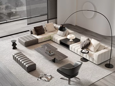 Modern Sofa And Coffee Table Set With Floor Lamp Accent Chair And Throw Pillows 3d model