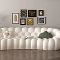 Modern White Petal Shaped Sectional Sofa With Flower Green Cushions Wall Art And Indoor Plant