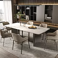 Modern Dining Table Set With Marble Top And Upholstered Chairs In Bright Room