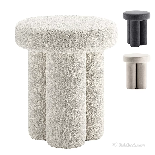 Plush Light Colored Sofa Stool With Three Cylindrical Legs And Color Options 3d model