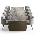 Elegant Modern Dining Table Set With Gray Upholstered Chairs And Metal Frame 3d model