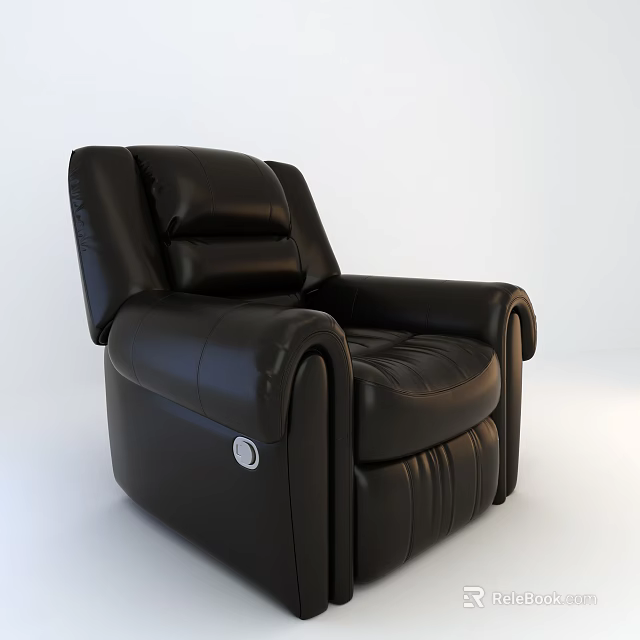Black Leather Single Recliner Sofa With Adjustable Backrest And Modern Design 3d model