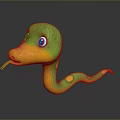 Cartoon Green Yellow Snake With Red Eyes Red Tongue Yellow Spots And Reflection On Black