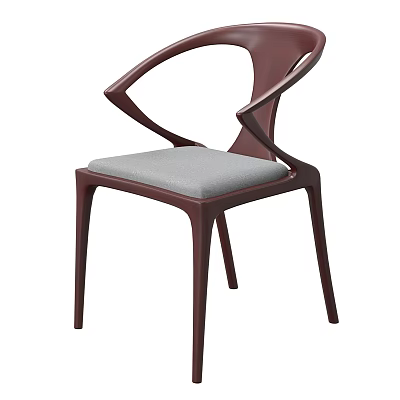 Modern Curved Armrest Accent Chair With Dark Brown Wooden Frame And Gray Fabric Cushion 3d model