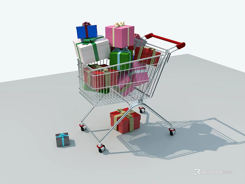 Colorful Gift Boxes In Shopping Cart For Festive Window Display Decor 3d model 