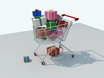 Colorful Gift Boxes In Shopping Cart For Festive Window Display Decor 3d model