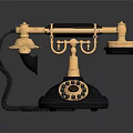 Vintage Gold And Black Telephone With Rotary Dial And Coiled Cord Design
