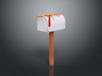 Outdoor White Mailbox With Red Dripping Paint On Wooden Post Dark Backdrop 3d model