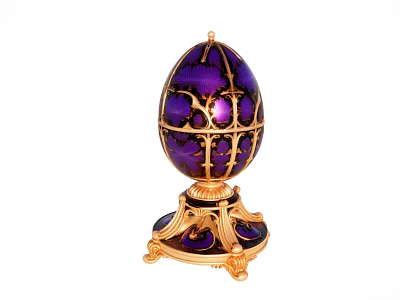 Purple Gold Egg Shaped Decorative Ornament Set With Intricate Base Design 3d model