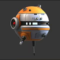 Spherical Robot With Orange And White Exterior Red Eye And Three Legs