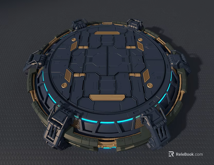 Futuristic Circular Activation Device With Metallic Panels Blue Lighting And Ring Design 3d model 