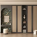 Elegant Modern Wardrobe Interior Design With Decorative Floral Wall Mirror Shelves Floor Lamp And Stool