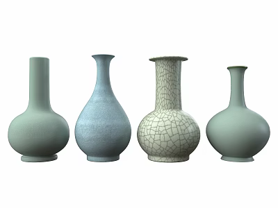 Decorative Ceramic Vases with Light Blue Green Tones and Crackle Pattern Details 3d model