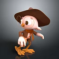 Cute Cartoon Bird Character With Cowboy Hat Glasses Vest And Yellow Feet