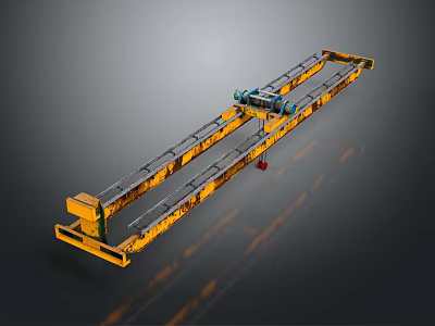 Public Facility with Yellow Metal Heavy Duty Long Track Mechanical Structure 3d model