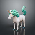 Cute White Unicorn Toy With Green Mane Tail And Golden Horn On Gray Background
