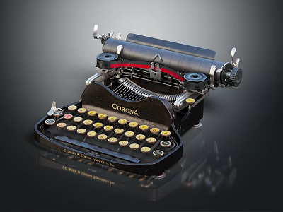 Vintage Corona Typewriter With Classic Black Metal Body And Retro Mechanical Keys 3d model