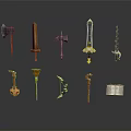 Various Medieval Fantasy Weapons Collection Including Axe Sword Hammer Bow And Dagger 3d model