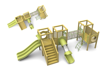 Wooden Platform Combination Slide Multifunctional Expansion Combination Crawl Amusement Park Children's Amusement Park Amusement Park 3d model