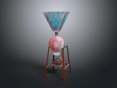 Teal Conical Top Industrial Equipment With Red Circular Component And Tripod Stand 3d model