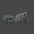 Futuristic Metallic Gray Motorcycle With Yellow Front Light And Side Storage Box